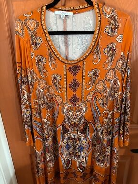 Orange Paisley Scoop Neck Tunic